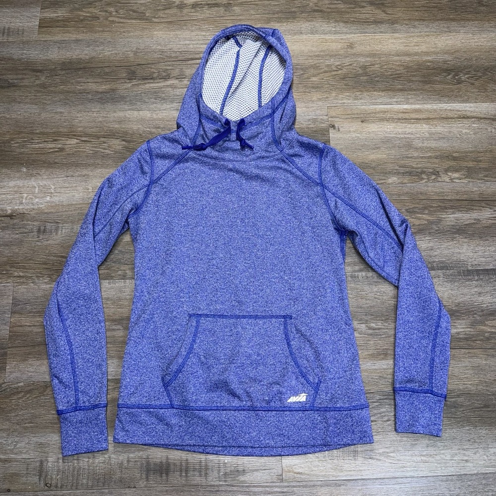 Avia Blue Heathered Lightweight Athletic Hoodie Womens Small Mesh-Lined Hood